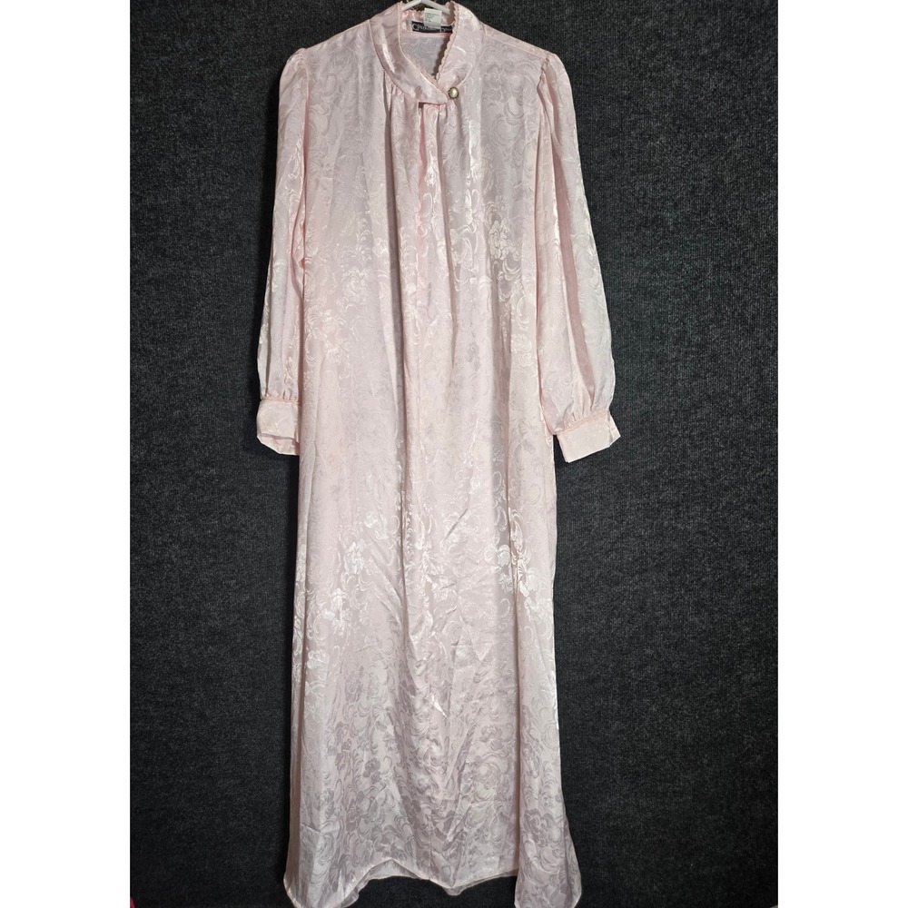 Christian Dior Vintage Pink Floral Jacquard Satin Nightgown Long Sleeve Small - Picture 2 of 13